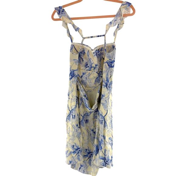 Maje Romentic Blue Flower Print Ecru Base Mini Patterned Dress 36 | Small - Picture 4 of 10